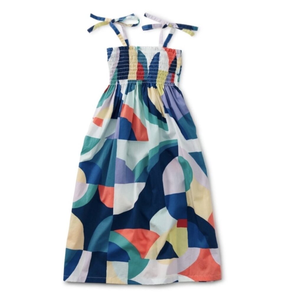 Tea Collect Tie Shoulder Midi Dress in Quilt Patchwork | Size 3